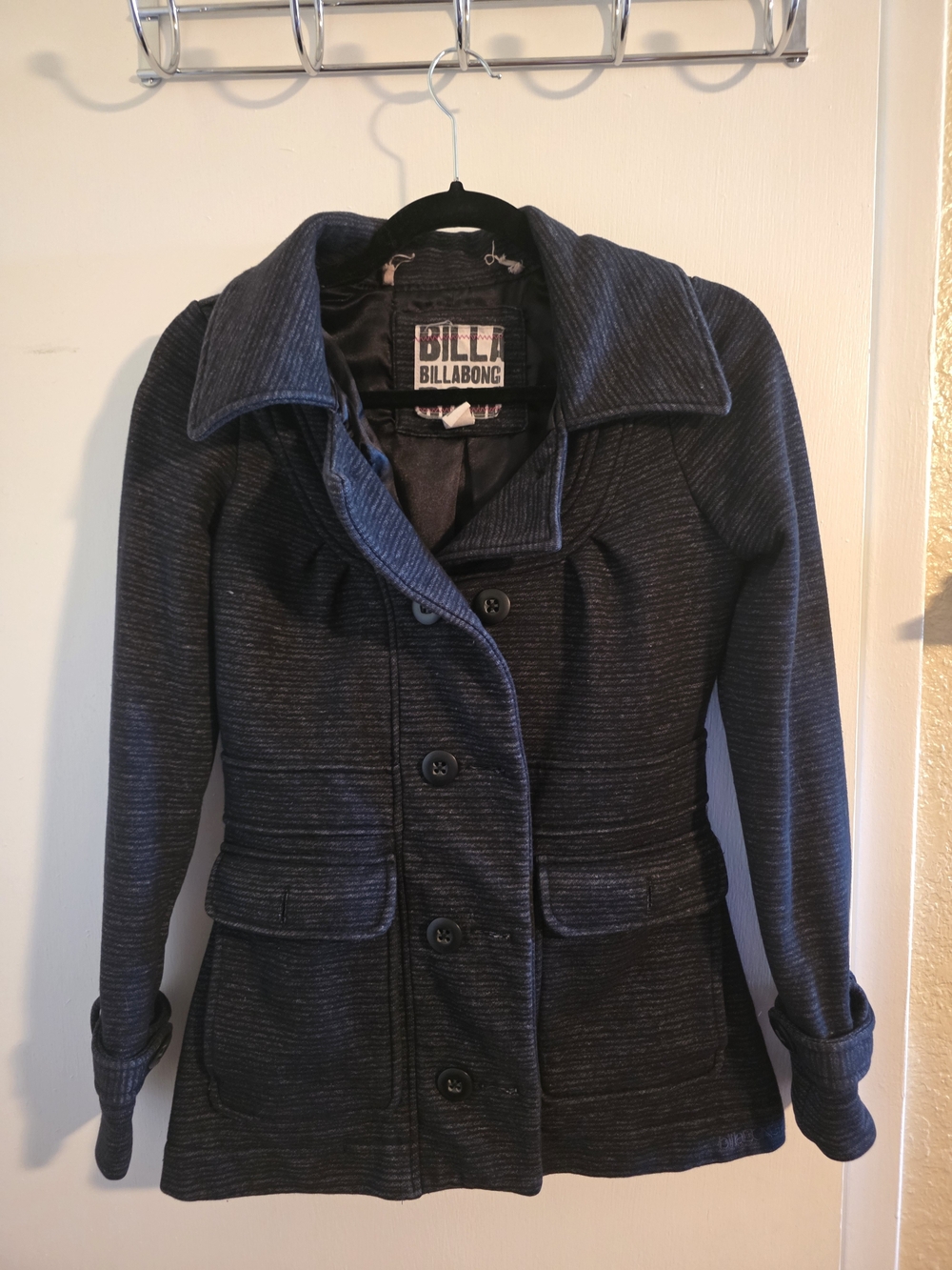 Billabong Women's Dark Navy Button-Front Pea Coat